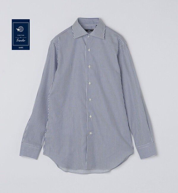 SHIPS「SHIPS:〈FUNCTION〉イージーアイロン  ロンドンストライプ ワイドカラー シャツ」|シャツ・ブラウス|ネイビー