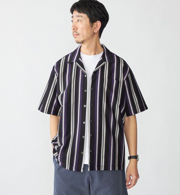 SHIPS「SHIPS: ハニカム ストライプ ショートスリーブ オープンカラー シャツ」|シャツ・ブラウス|