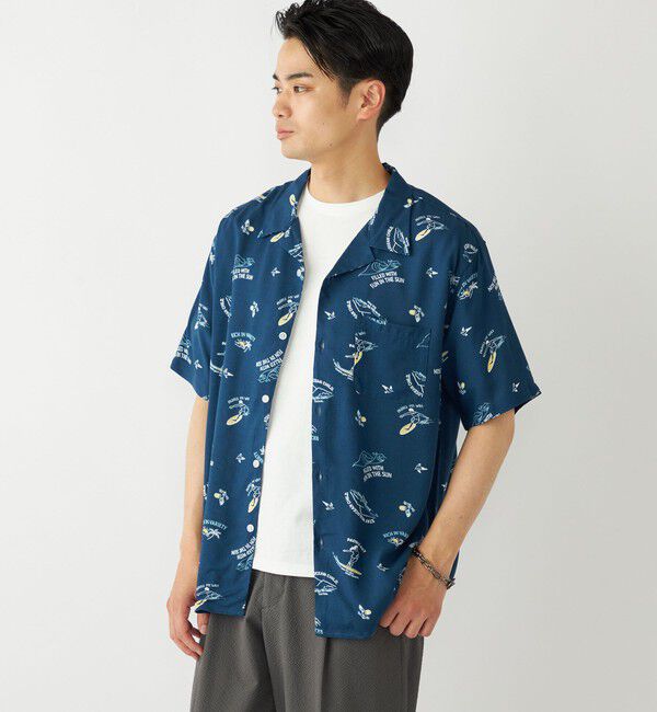 SHIPS Colors 「SHIPS Colors:〈洗濯機可能〉レーヨン プリント シャツ」|シャツ・ブラウス|ネイビー