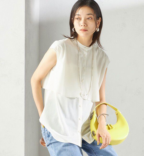 SHIPS for women「〈手洗い可能〉シアー トリコット フレア ヨーク ノースリーブ ブラウス」|シャツ・ブラウス|ホワイト