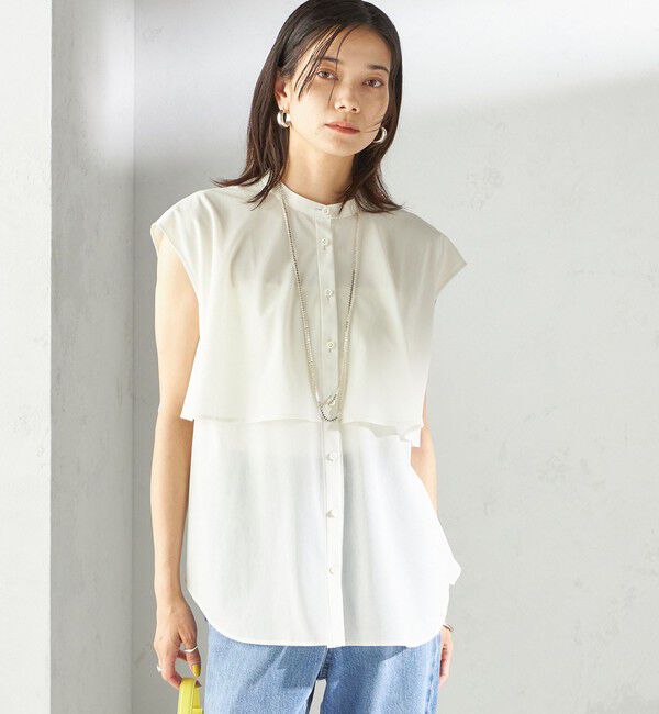 SHIPS for women「〈手洗い可能〉シアー トリコット フレア ヨーク ノースリーブ ブラウス」|シャツ・ブラウス|