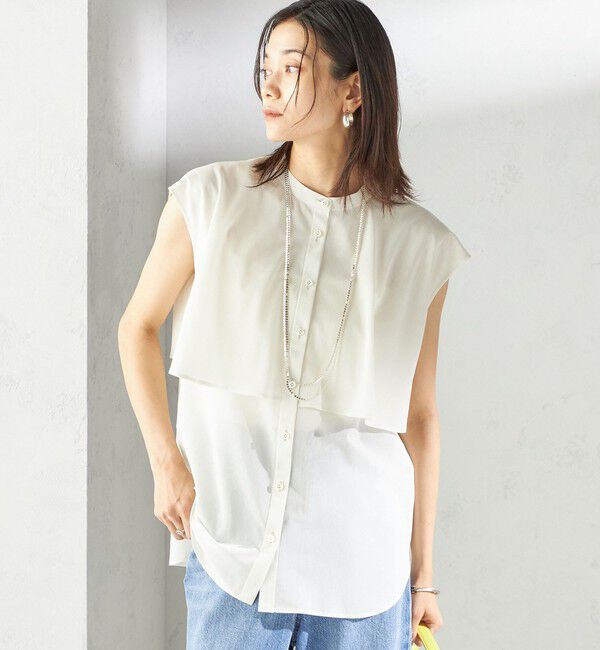 SHIPS for women「〈手洗い可能〉シアー トリコット フレア ヨーク ノースリーブ ブラウス」|シャツ・ブラウス|