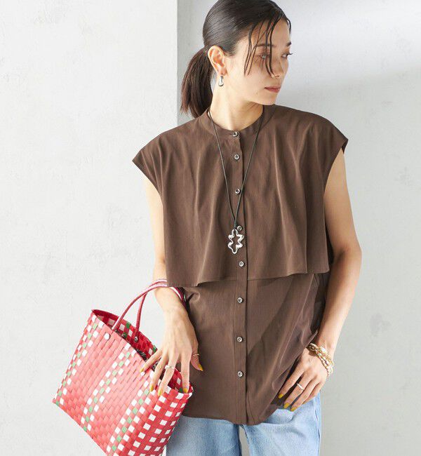 SHIPS for women「〈手洗い可能〉シアー トリコット フレア ヨーク ノースリーブ ブラウス」|シャツ・ブラウス|ブラウン