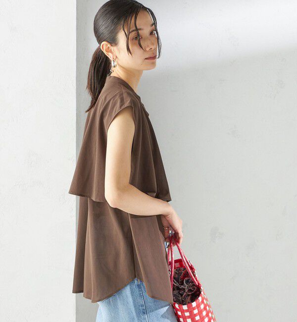 SHIPS for women「〈手洗い可能〉シアー トリコット フレア ヨーク ノースリーブ ブラウス」|シャツ・ブラウス|