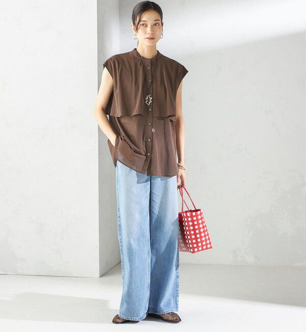 SHIPS for women「〈手洗い可能〉シアー トリコット フレア ヨーク ノースリーブ ブラウス」|シャツ・ブラウス|