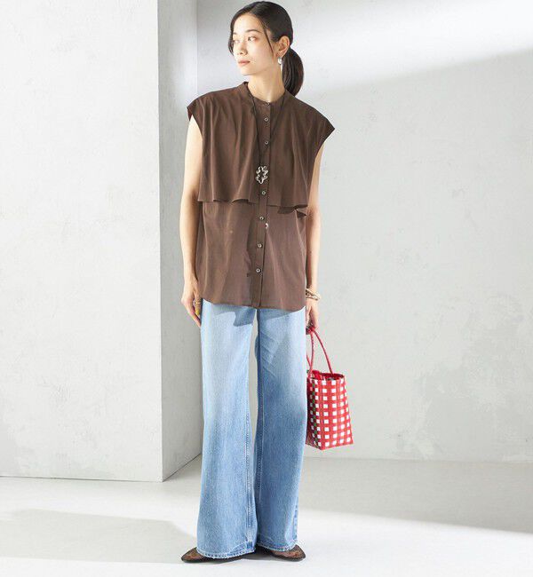 SHIPS for women「〈手洗い可能〉シアー トリコット フレア ヨーク ノースリーブ ブラウス」|シャツ・ブラウス|