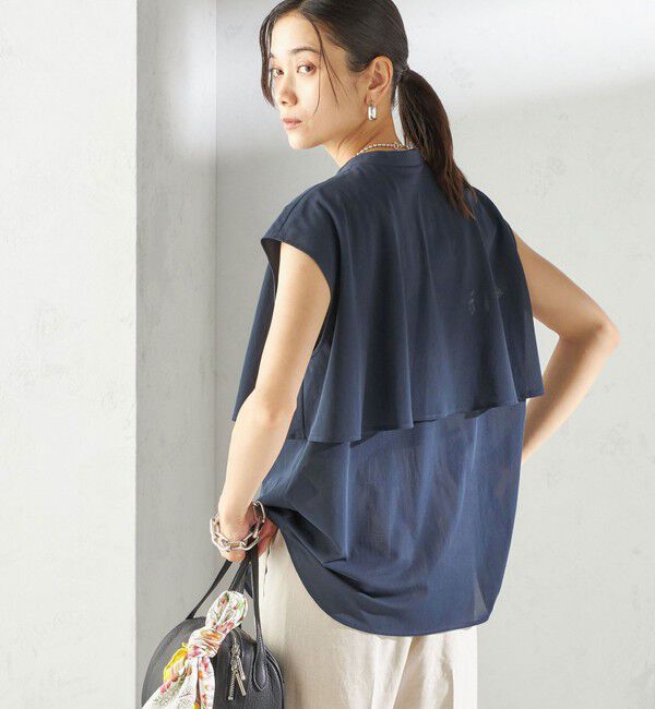 SHIPS for women「〈手洗い可能〉シアー トリコット フレア ヨーク ノースリーブ ブラウス」|シャツ・ブラウス|ネイビー