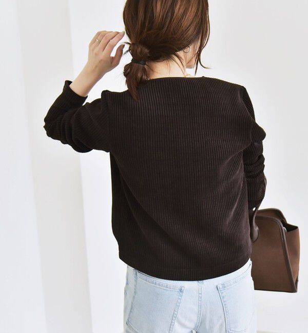 quaranciel「quaranciel:〈洗濯機可能〉ポリエステル ベロア リブ コンパクト スナップ カーディガン」|カーディガン|