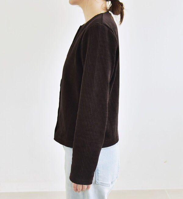 quaranciel「quaranciel:〈洗濯機可能〉ポリエステル ベロア リブ コンパクト スナップ カーディガン」|カーディガン|