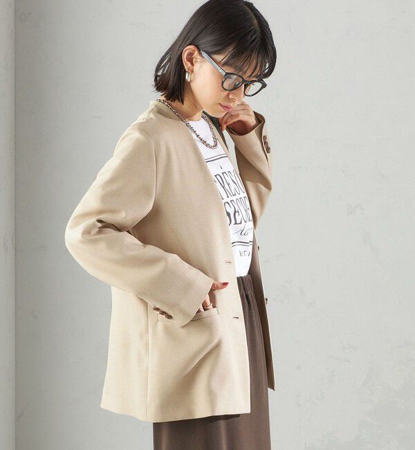 SHIPS for women「〈手洗い可能〉TUMUGITO(R) シャーク ツイード カラーレス ジャケット」|ノーカラージャケット|