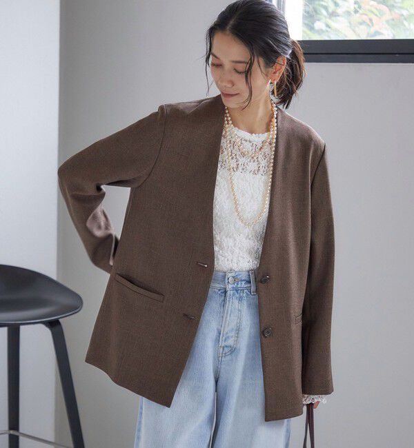 SHIPS for women「〈手洗い可能〉TUMUGITO(R) シャーク ツイード カラーレス ジャケット」|ノーカラージャケット|