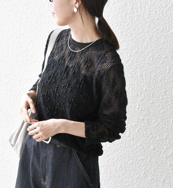 SHIPS any「SHIPS any:〈手洗い可能〉フラワー メッシュ クルーネック プルオーバー」|Tシャツ・カットソー|