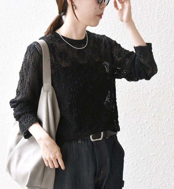 SHIPS any「SHIPS any:〈手洗い可能〉フラワー メッシュ クルーネック プルオーバー」|Tシャツ・カットソー|