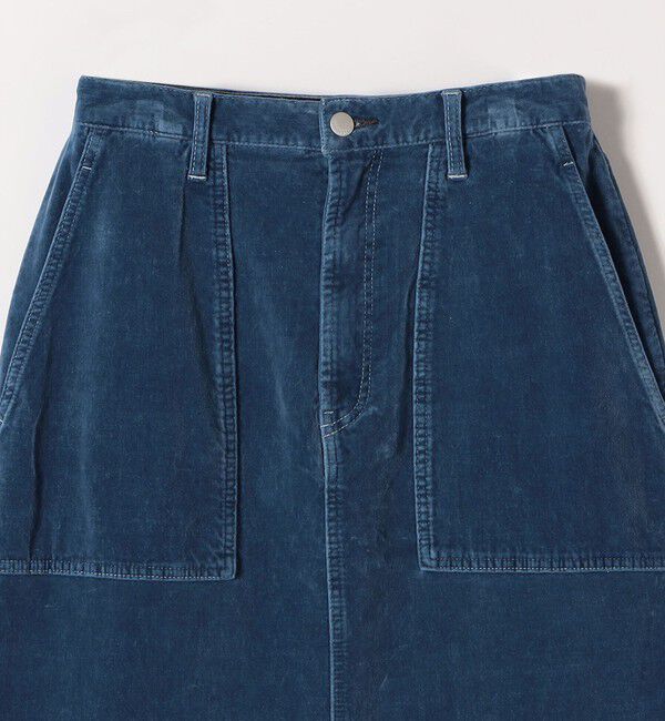 quaranciel「quaranciel:〈洗濯機可能〉コットン ベロア インディゴ Iライン ストレート スカート」|タイト|