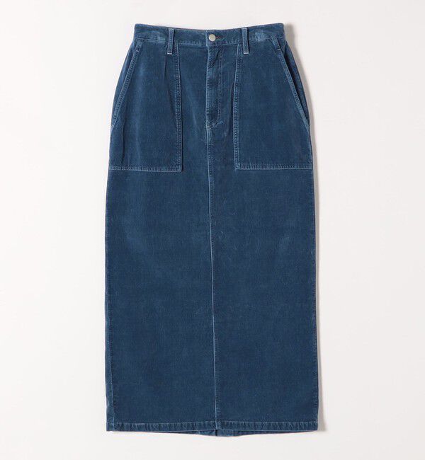 quaranciel「quaranciel:〈洗濯機可能〉コットン ベロア インディゴ Iライン ストレート スカート」|タイト|