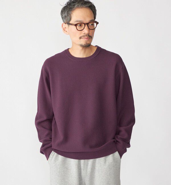 SHIPS「SHIPS:〈手洗い可能〉TEXBRID(R) コットン ウール ピケ クルーネック ニット」|ニット・セーター|バイオレット