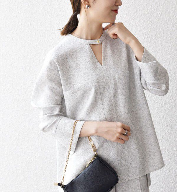 SHIPS any「SHIPS any:〈洗濯機可能〉ツイード ライク オーバー ブラウス［NAVY BLUE］」|シャツ・ブラウス|ライトグレー