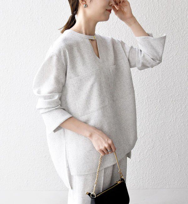 SHIPS any「SHIPS any:〈洗濯機可能〉ツイード ライク オーバー ブラウス［NAVY BLUE］」|シャツ・ブラウス|