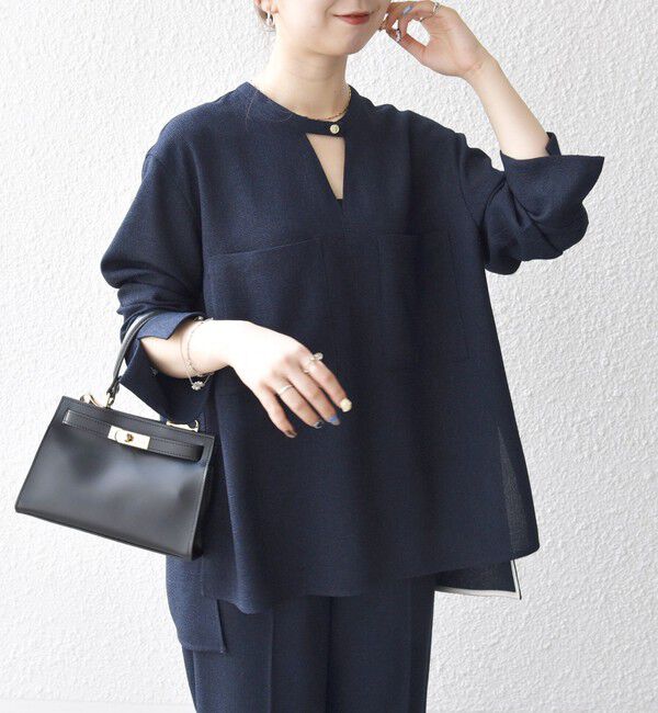 SHIPS any「SHIPS any:〈洗濯機可能〉ツイード ライク オーバー ブラウス［NAVY BLUE］」|シャツ・ブラウス|