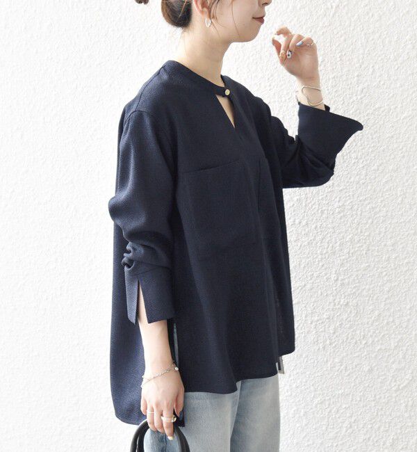 SHIPS any「SHIPS any:〈洗濯機可能〉ツイード ライク オーバー ブラウス［NAVY BLUE］」|シャツ・ブラウス|