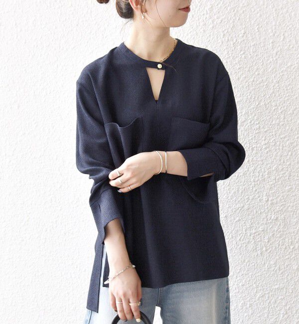 SHIPS any「SHIPS any:〈洗濯機可能〉ツイード ライク オーバー ブラウス［NAVY BLUE］」|シャツ・ブラウス|
