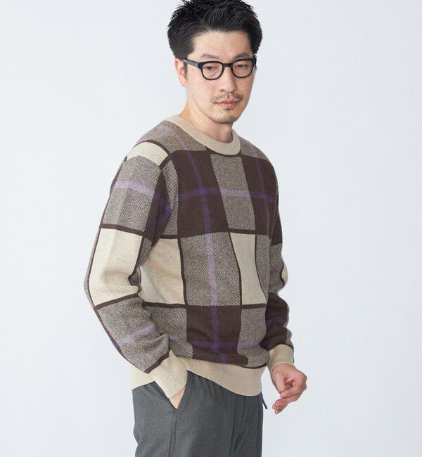 SHIPS「SHIPS:〈洗濯機可能〉 コットン カシミヤ チェック クルーネック ニット」|ニット・セーター|