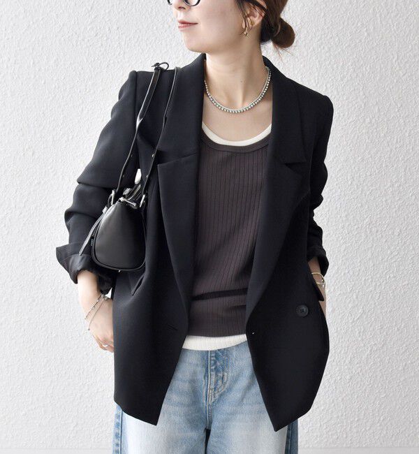 SHIPS any「SHIPS any:〈洗濯機可能〉ダブルクロス セミダブル ジャケット［NAVY BLUE］」|テーラードジャケット|ブラック