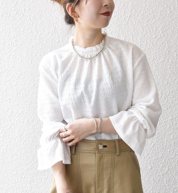 SHIPS any「SHIPS any:〈洗濯機可能〉シアー ジャージー スタンド フリル カット ブラウス」|シャツ・ブラウス|