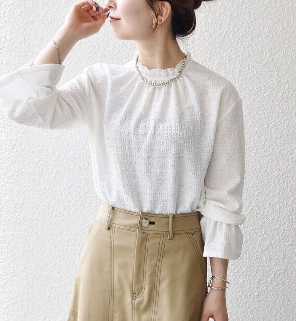 SHIPS any「SHIPS any:〈洗濯機可能〉シアー ジャージー スタンド フリル カット ブラウス」|シャツ・ブラウス|