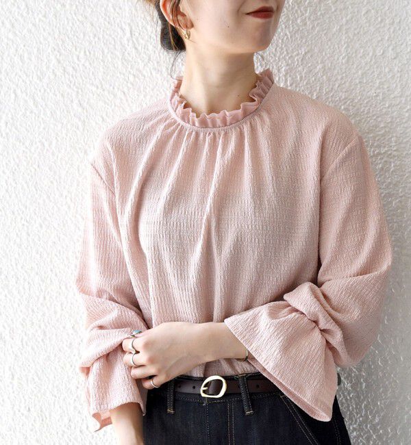 SHIPS any「SHIPS any:〈洗濯機可能〉シアー ジャージー スタンド フリル カット ブラウス」|シャツ・ブラウス|ピンク