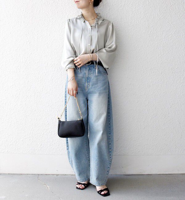 SHIPS any「《一部追加予約》SHIPS any:〈洗濯機可能〉サテン フリル カラー リボン シャツ ブラウス」|シャツ・ブラウス|