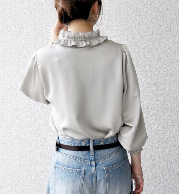 SHIPS any「《一部追加予約》SHIPS any:〈洗濯機可能〉サテン フリル カラー リボン シャツ ブラウス」|シャツ・ブラウス|