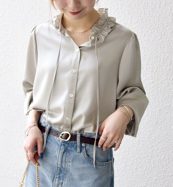 SHIPS any「《一部追加予約》SHIPS any:〈洗濯機可能〉サテン フリル カラー リボン シャツ ブラウス」|シャツ・ブラウス|