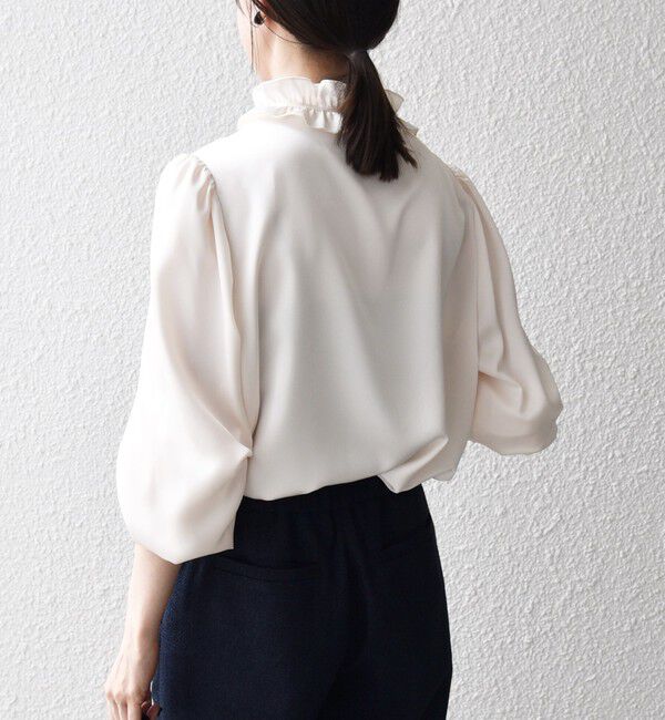 SHIPS any「《一部追加予約》SHIPS any:〈洗濯機可能〉サテン フリル カラー リボン シャツ ブラウス」|シャツ・ブラウス|