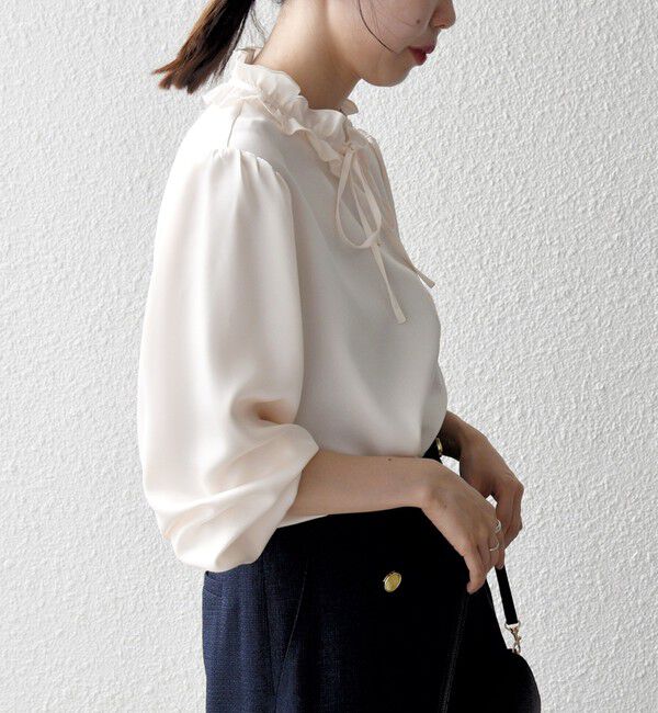 SHIPS any「《一部追加予約》SHIPS any:〈洗濯機可能〉サテン フリル カラー リボン シャツ ブラウス」|シャツ・ブラウス|