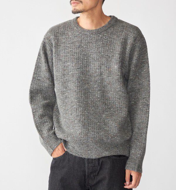 SHIPS「【WEB限定】SHIPS:〈手洗い可能〉カラー ネップ ワッフル クルーネック ニット」|ニット・セーター|グレー
