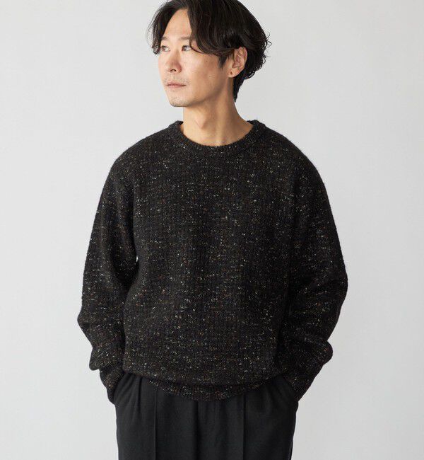 SHIPS「【WEB限定】SHIPS:〈手洗い可能〉カラー ネップ ワッフル クルーネック ニット」|ニット・セーター|ブラック