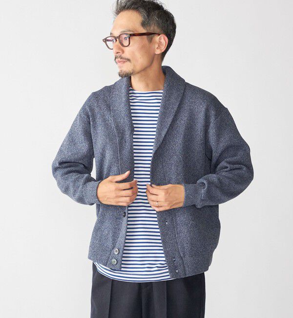 SHIPS「SHIPS:〈手洗い可能〉ミックス ポリ ショールカラー ニット カーディガン」|カーディガン|ネイビー