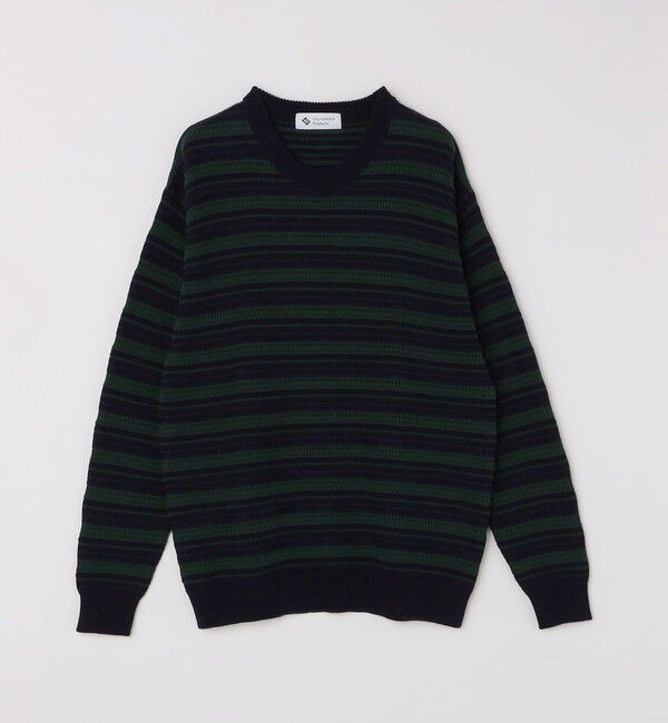 SHIPS「City Ambient Products: 〈手洗い可能〉7ゲージ ランダム ボーダー クルーネック ニット」|ニット・セーター|ネイビー