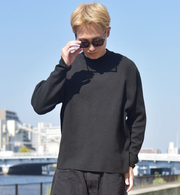 SHIPS「City Ambient Products: 〈手洗い可能〉14ゲージ ダブルジャカード モックネック ニット」|ニット・セーター|ブラック