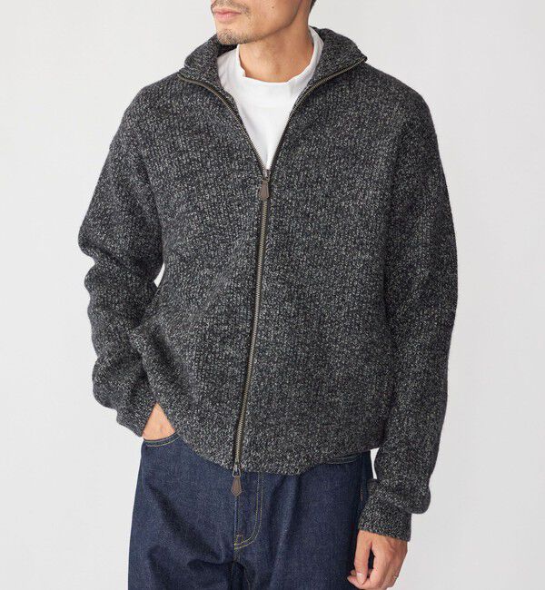 SHIPS「SHIPS: ウール ドライバーズ ジップ カーディガン」|カーディガン|ブラック