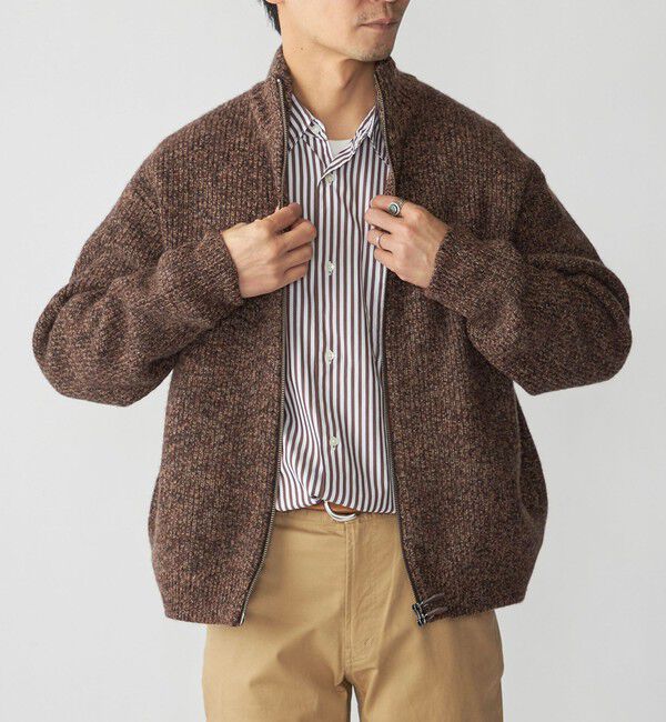 SHIPS「SHIPS: ウール ドライバーズ ジップ カーディガン」|カーディガン|ブラウン