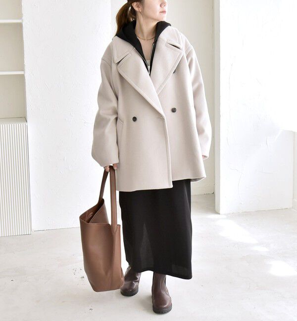 quaranciel: PURE WOOL ダブルブレスト テーラード ハーフ コート