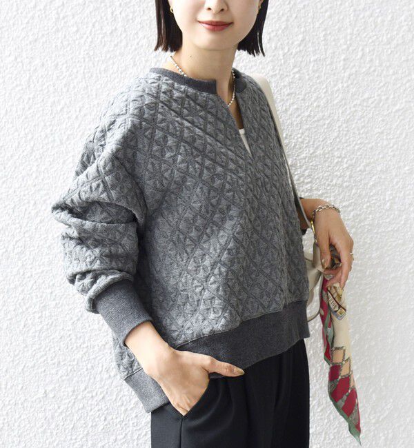 SHIPS for women「【WEB限定】〈手洗い可能〉キルティング ジャカード キーネック プルオーバー」|Tシャツ・カットソー|