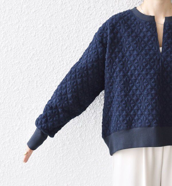 SHIPS for women「【WEB限定】〈手洗い可能〉キルティング ジャカード キーネック プルオーバー」|Tシャツ・カットソー|