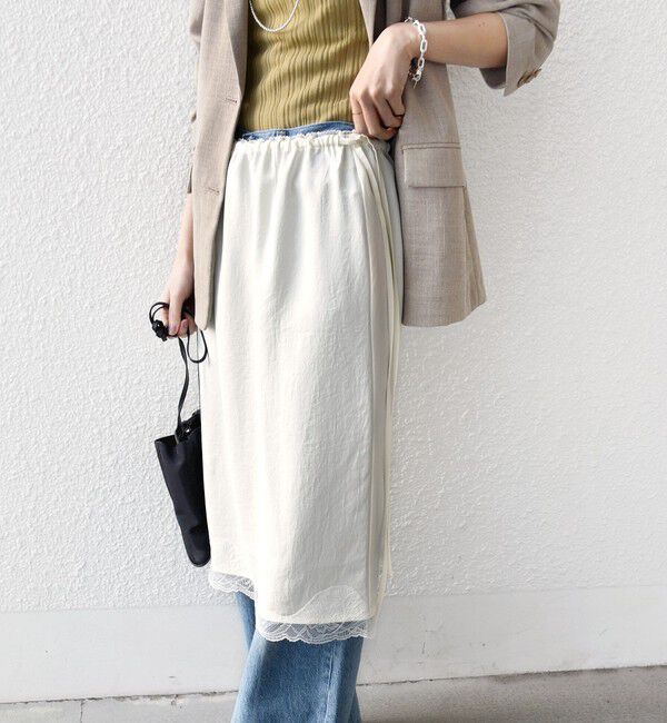 SHIPS for women「〈洗濯機可能〉ダル サテン 裾 レース スカート」|スカート|