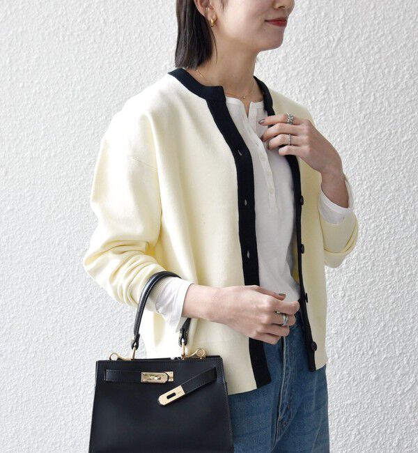 SHIPS any「《予約》SHIPS any:〈手洗い可能〉バイカラー スキッパー ニット カーディガン」|カーディガン|