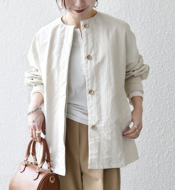 SHIPS any「《予約》SHIPS any:〈洗濯機可能〉ナイロン タスラン ノーカラー Aライン ブルゾン」|ブルゾン・スタジャン|ナチュラル