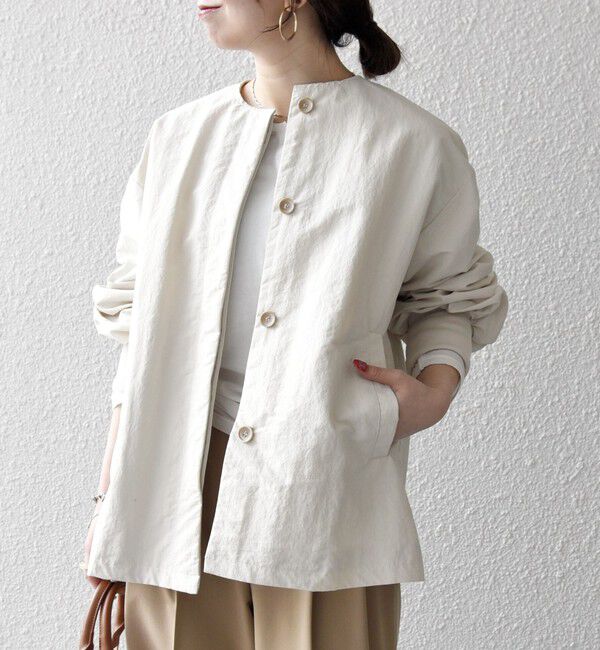 SHIPS any「《予約》SHIPS any:〈洗濯機可能〉ナイロン タスラン ノーカラー Aライン ブルゾン」|ブルゾン・スタジャン|