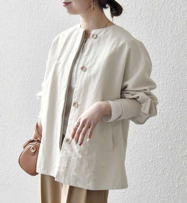 SHIPS any「《予約》SHIPS any:〈洗濯機可能〉ナイロン タスラン ノーカラー Aライン ブルゾン」|ブルゾン・スタジャン|